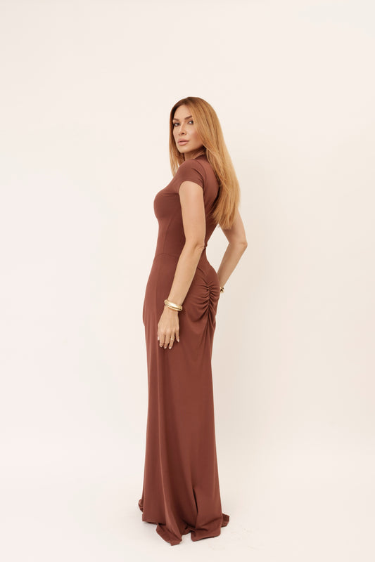 VESTIDO LONGO COM RECORTE FRANZIDO KRONNE