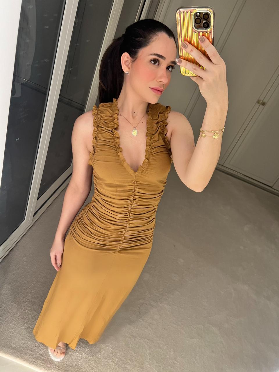 VESTIDO DRAPEADO KRONNE DECOTE V
