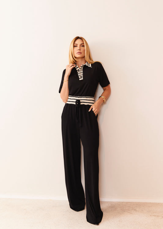 CONJUNTO CAMISA POLO + CALÇA DETALHE TRICOT KRONNE