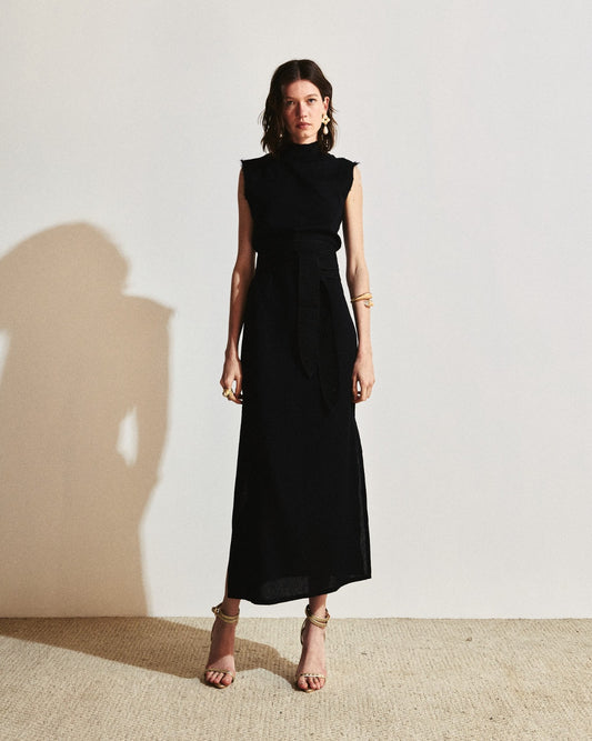 VESTIDO GOLA ALTA LINHO KRONNE