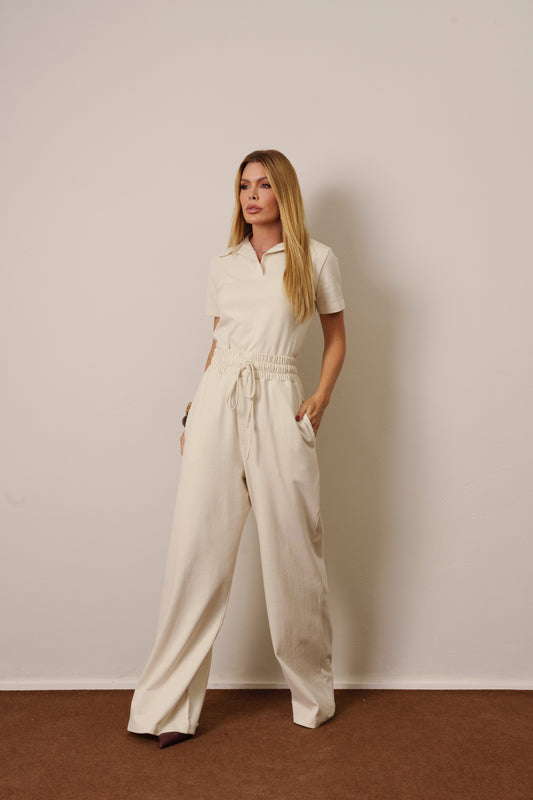 CONJUNTO BLUSA GOLA V COM CALÇA KRONNE