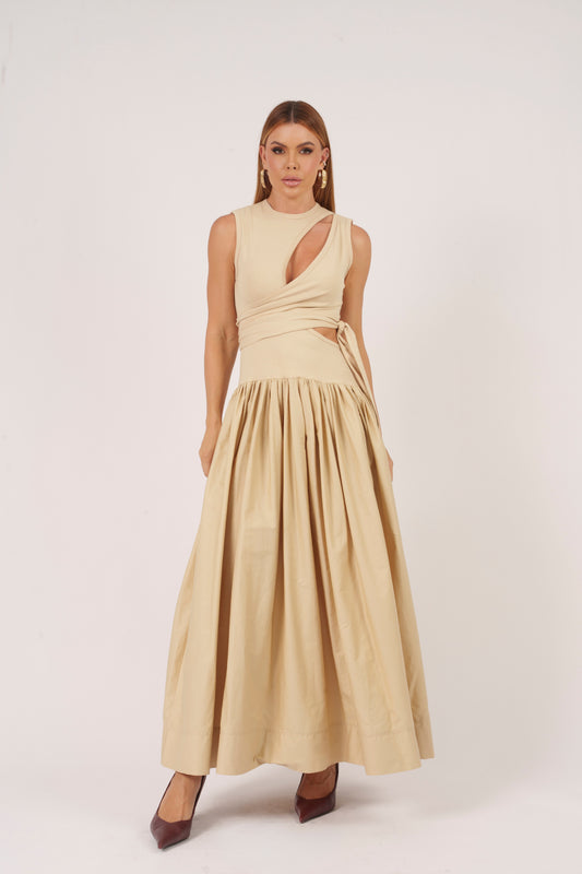 VESTIDO MIDI RECORTES KRONNE