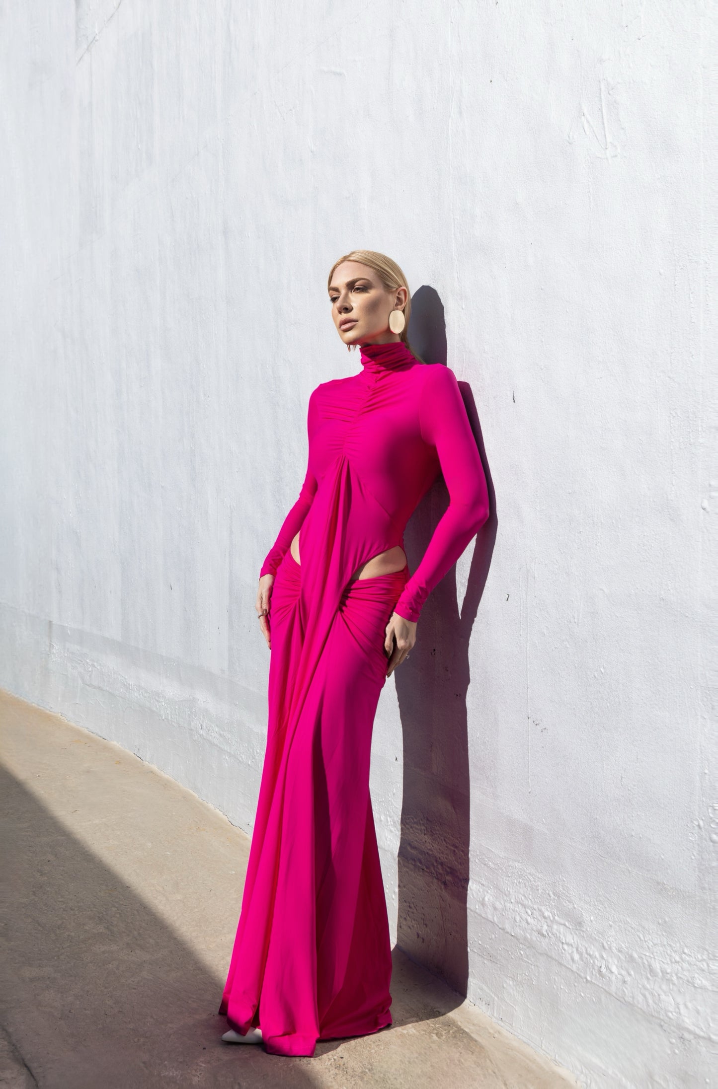 VESTIDO GOLA ALTA DRAPEADO KRONNE