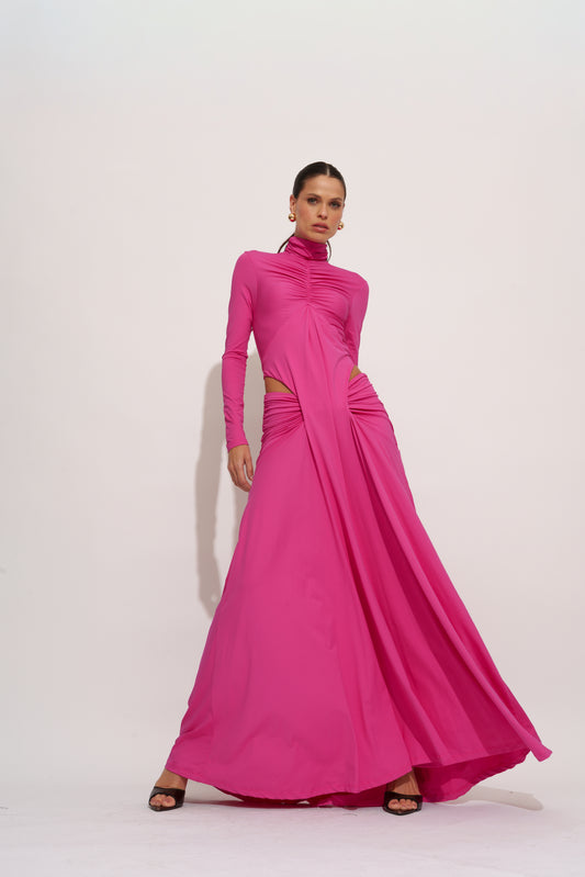 VESTIDO GOLA ALTA DRAPEADO KRONNE