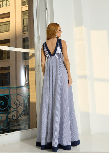 VESTIDO DECOTE V COM LISTRAS