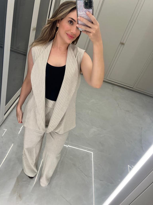 CALÇA LINHO RISCA DE GIZ KRONNE
