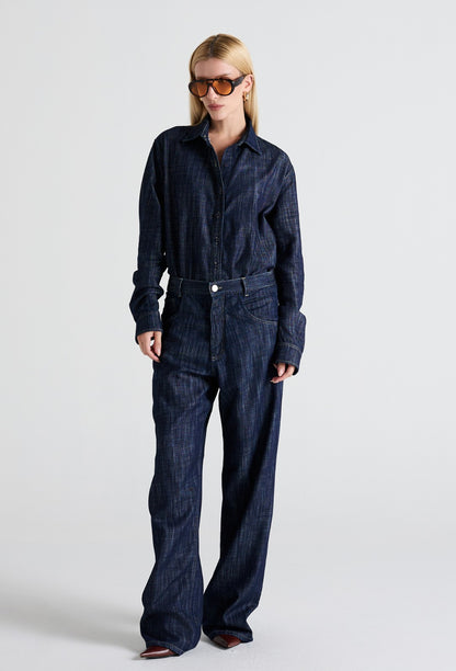 CAMISA COM GOLA E FENDA LATERAL JEANS KRONNE